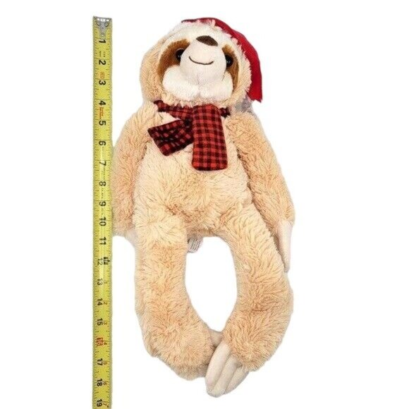 Publix Santa Christmas Sloth Plush Brown 18" Red Hat Red Black Gingham Scarf - Picture 9 of 9